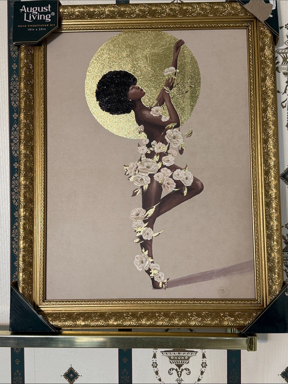August Living Framed Art Print - Gold & Brown Floral Ballerina